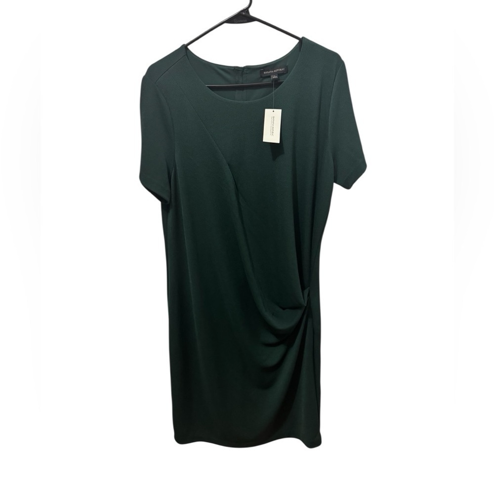 Banana Republic Green Short Sleeve Ruched Dress Size Large